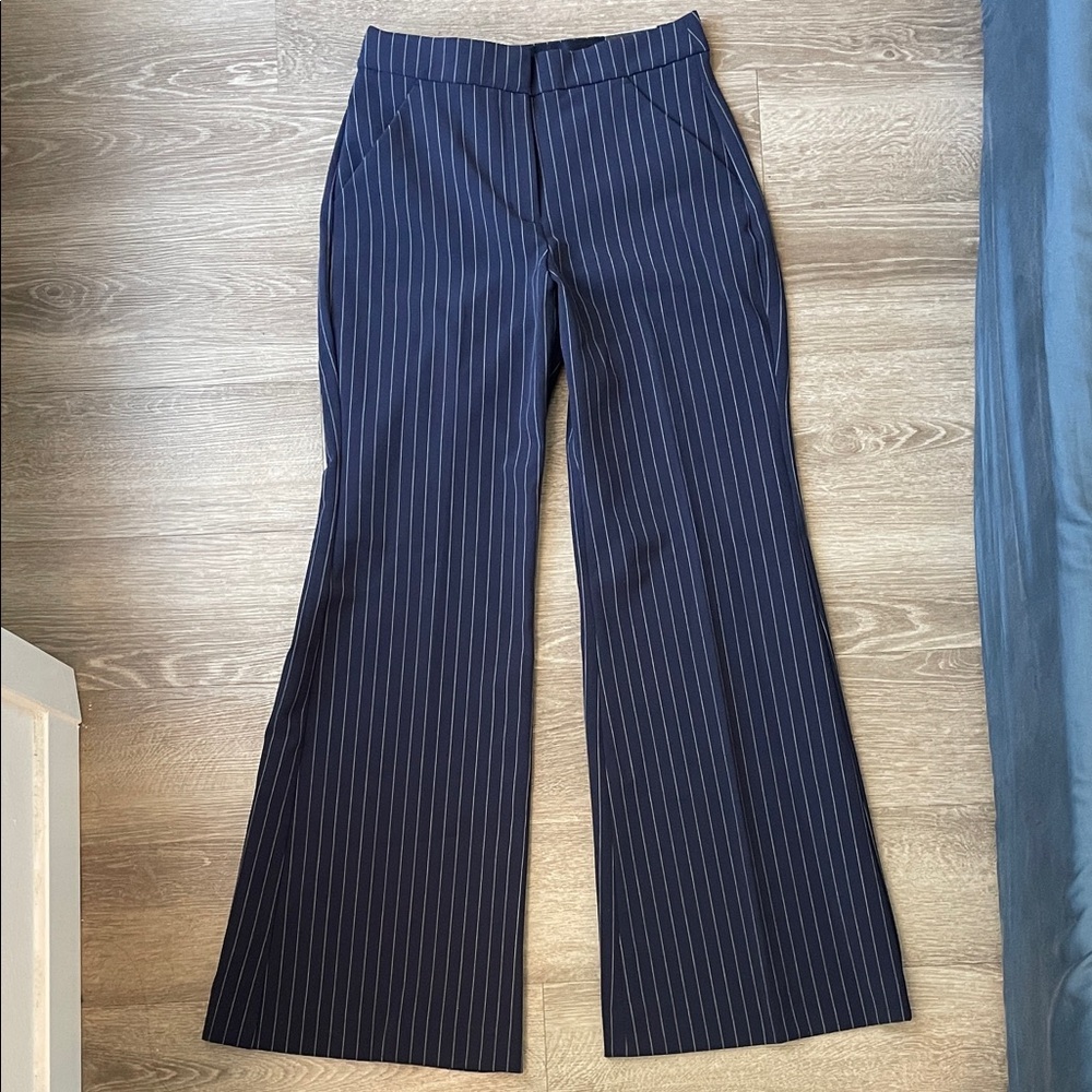 NWT Express Editor Flare Navy Pinstripe Pants